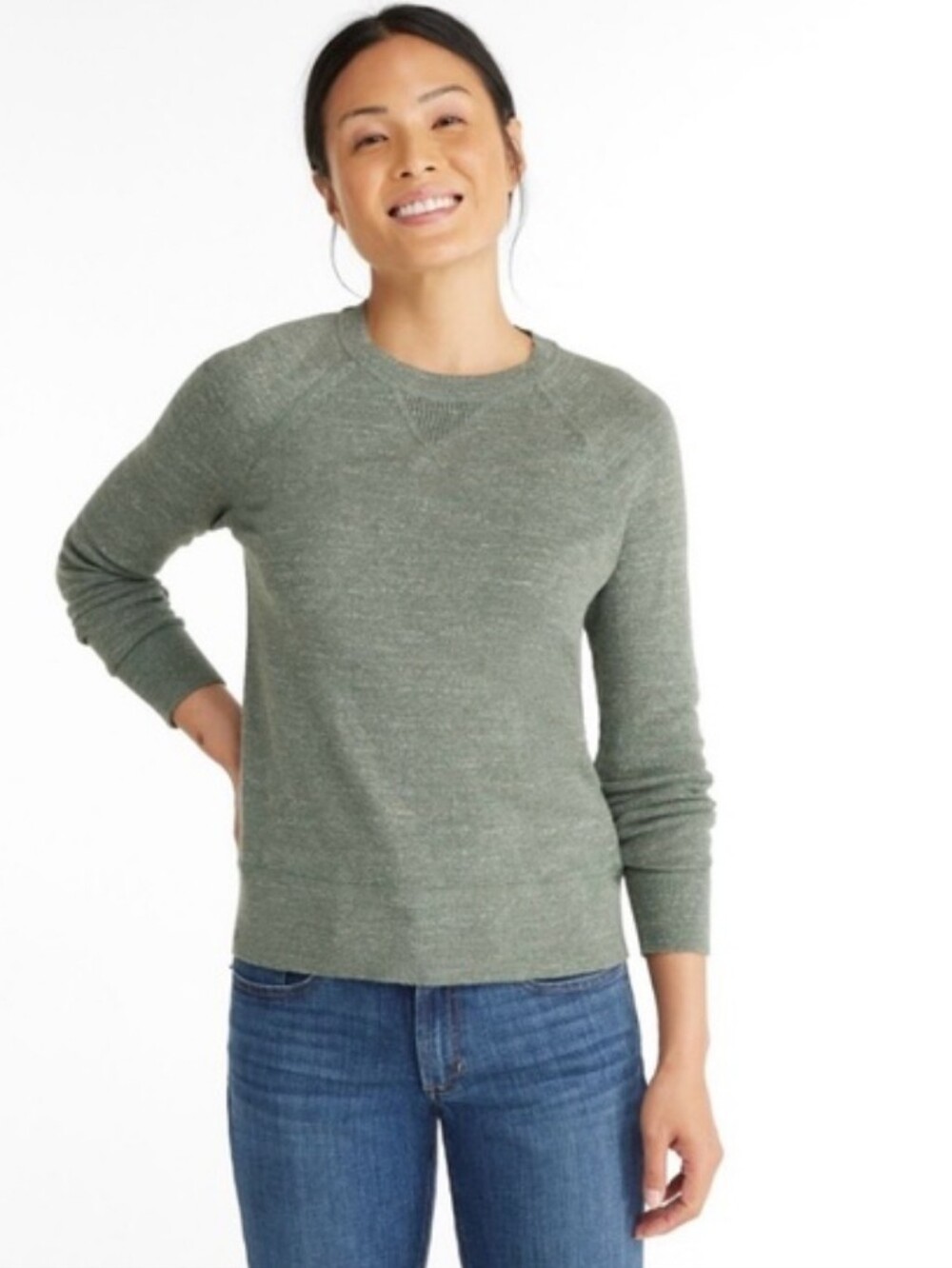 L.L Bean Women's Organic Cotton Slub Sweater Crewneck In Sea Green Size XL